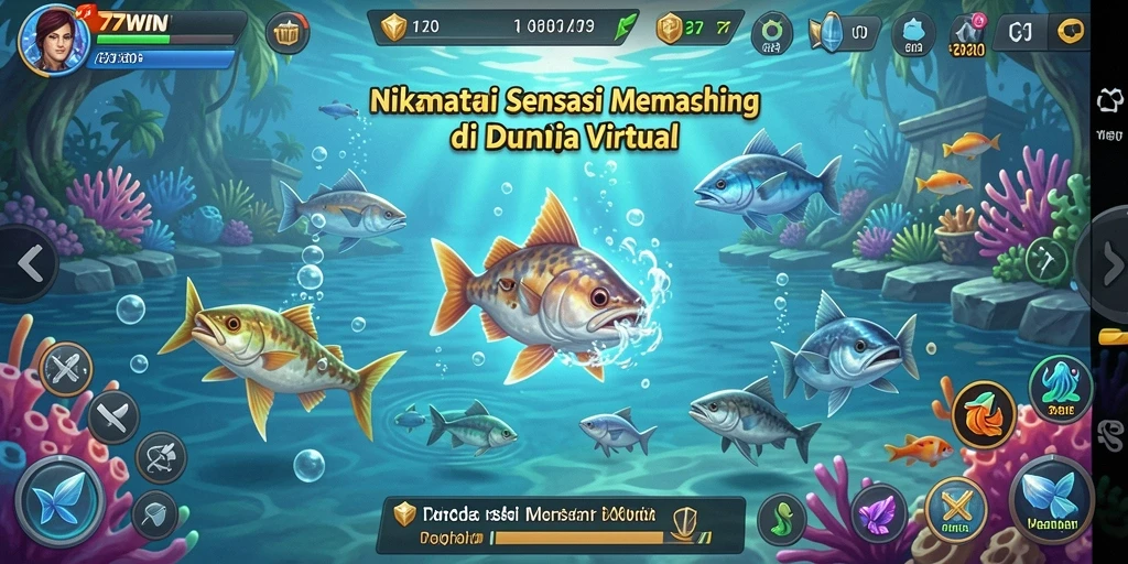 Gameplay seru memancing di 77WIN dengan berbagai jenis ikan.
