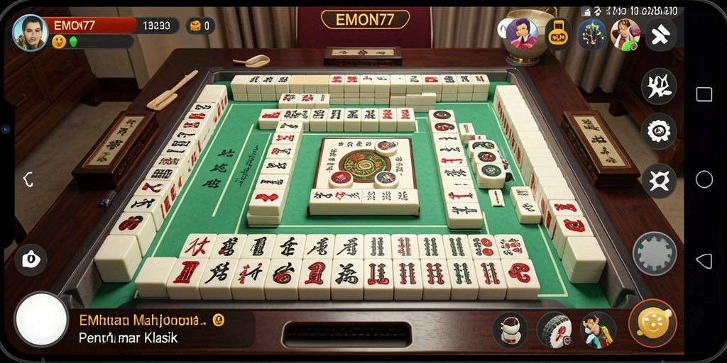 Tampilan gameplay Mahjong yang seru dan interaktif di EMON77.