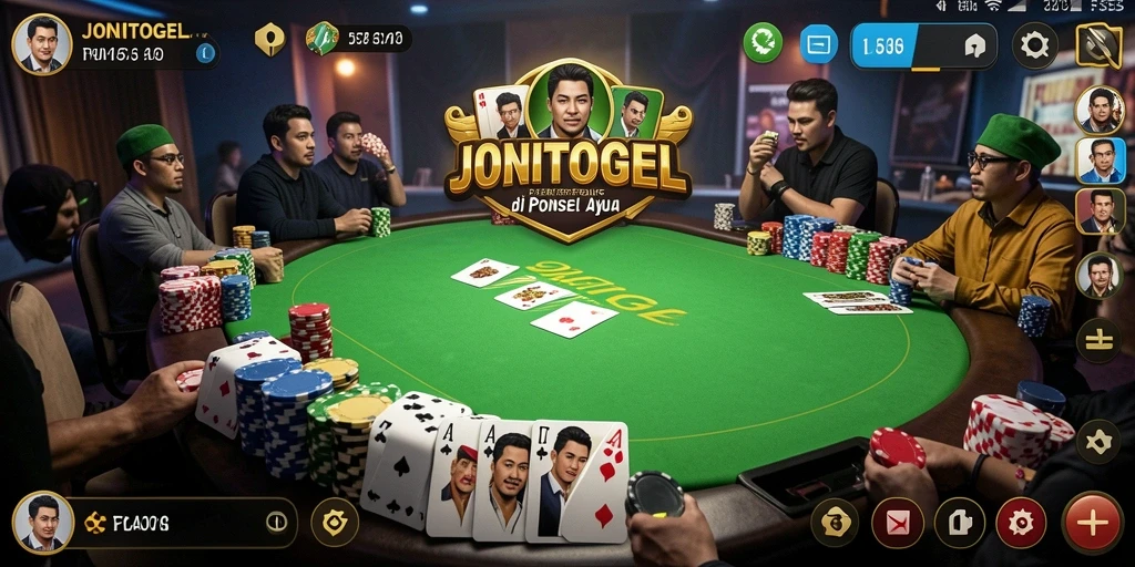 Tampilan gameplay menegangkan di JONITOGEL dengan aksi poker yang seru.