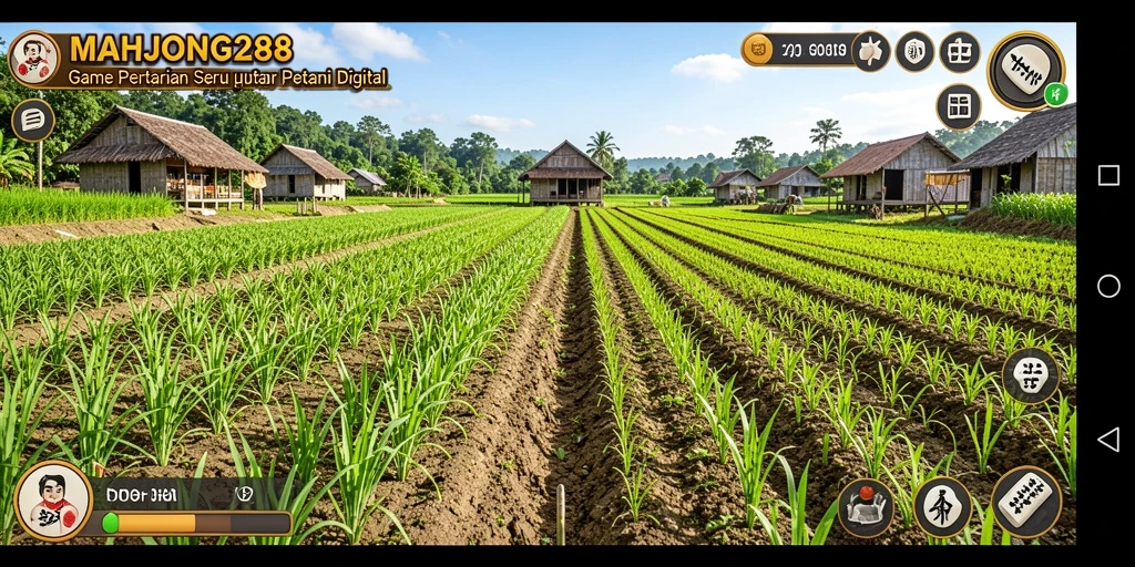 Screenshot gameplay MAHJONG288 yang menampilkan kebun yang subur.