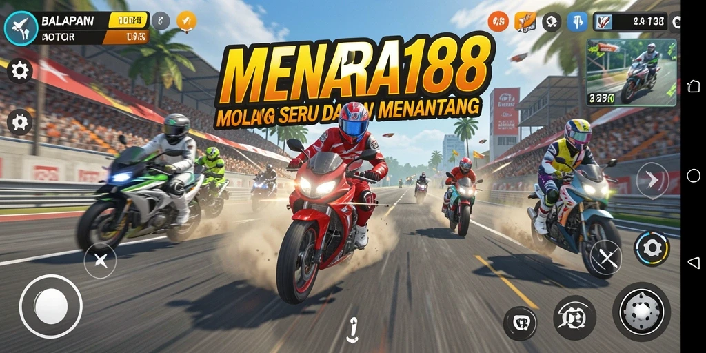 Screenshot gameplay MENARA188 menampilkan aksi balap motor yang seru.