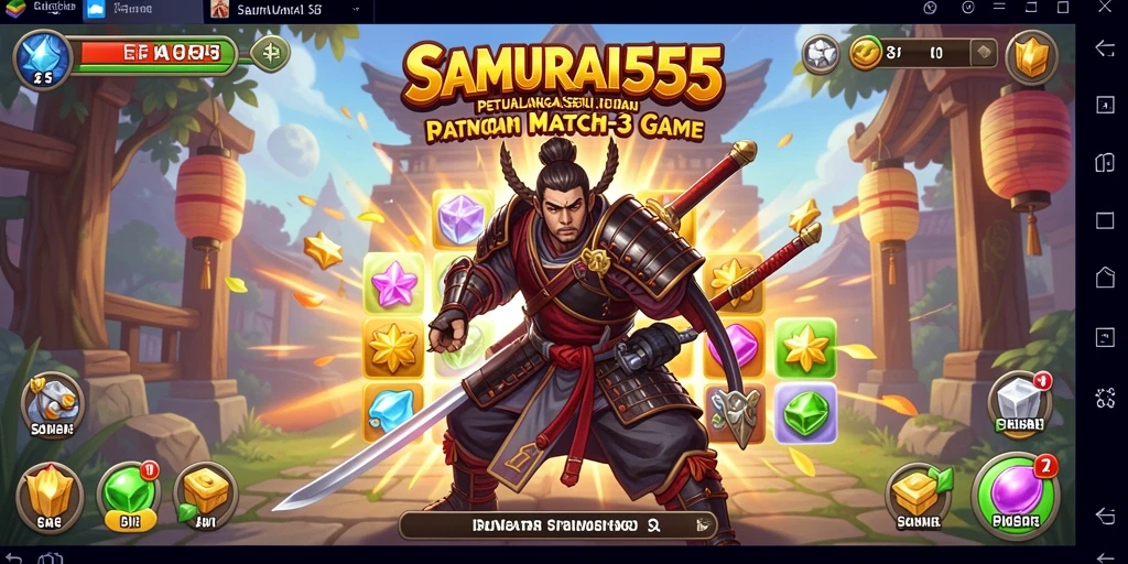 Tampilan gameplay <strong>SAMURAI555</strong> dengan elemen Match-3 yang menarik.