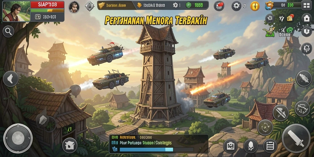 Tangkapan layar menunjukkan gameplay strategis menara pertahanan SIAP108.