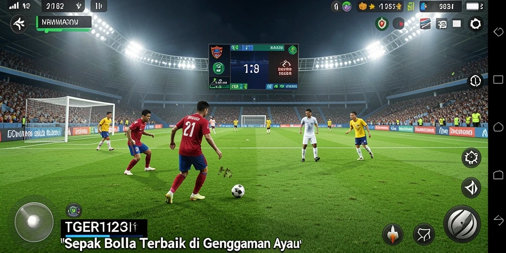 Screenshot gameplay TGER123 dengan aksi pertandingan sepak bola yang mendebarkan.