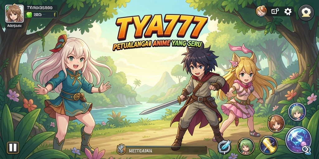 Tampilan gameplay menarik TYA777 dengan karakter Anime yang berwarna-warni.